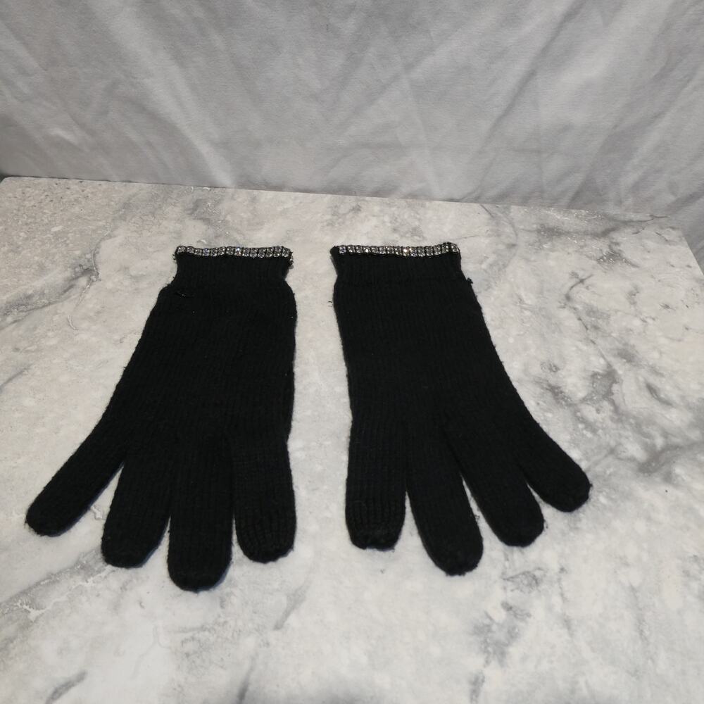 Juicy Couture Knit Gloves Women XS/S Black Rhinestone Crystal Cashmere Blend Y2K